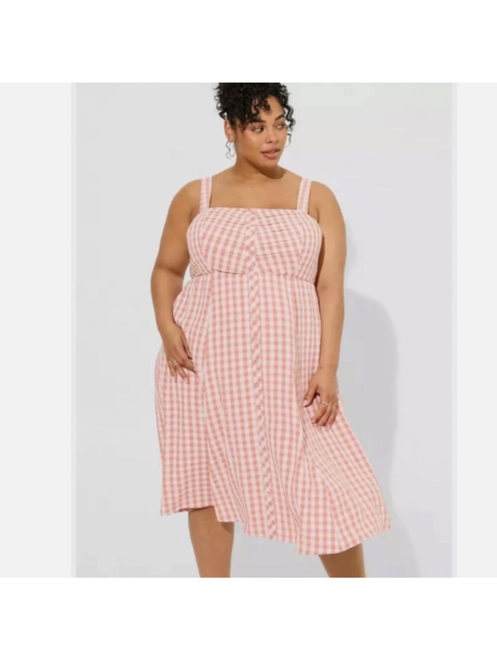 torrid Pink Gingham Square-Neck Midi Dress